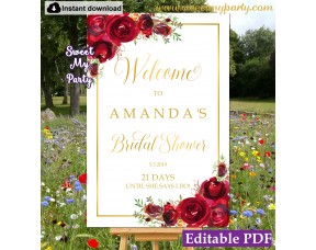 Red Roses Bridal Shower welcome sign template,Bridal Shower welcome ign,(16)